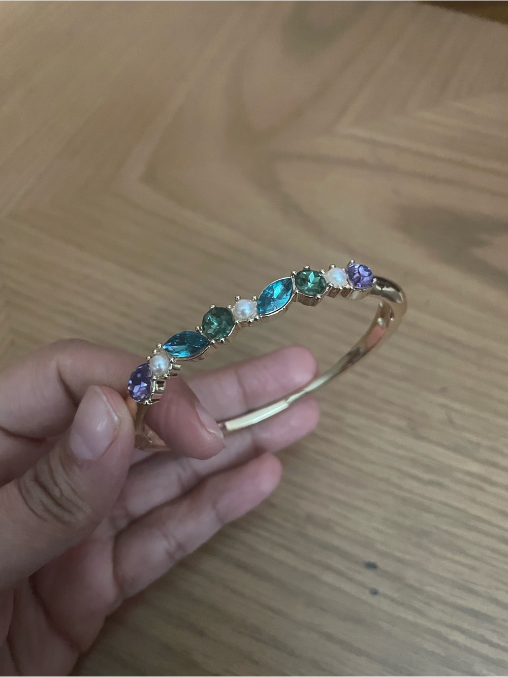 Anne Klein Gold-Tone Bracelet with Teal, Green, Purple & Pearl Accents - Picture 4 of 7